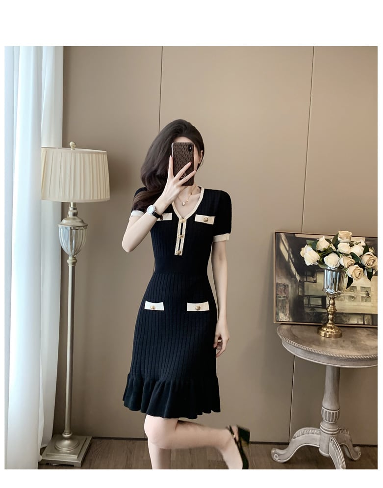 【dress】Vネックマーメイドニットワンピース G20250