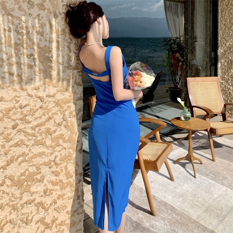 【dress】上品なシルエット!気質満点レトロノースリーブOL通勤ハイウエストワンピース G7444