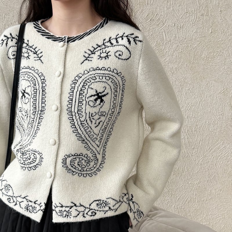 【outer】刺繡柄ニットコート Q7032