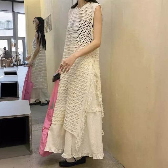 【dress】カットワークフリンジワンピース　M24756