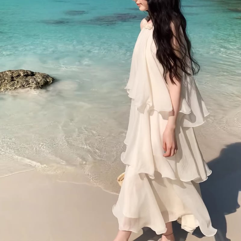【dress】ノースリーブチュールティアードワンピース Q8408