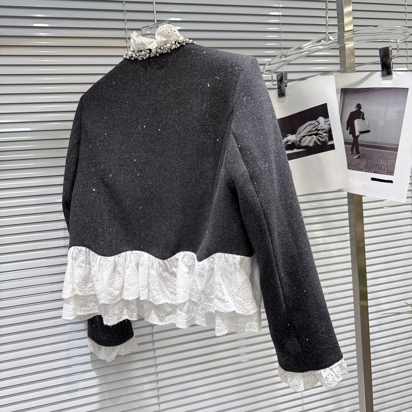 【set】レースドッキングショートジャケット×ショートパンツセット N3479