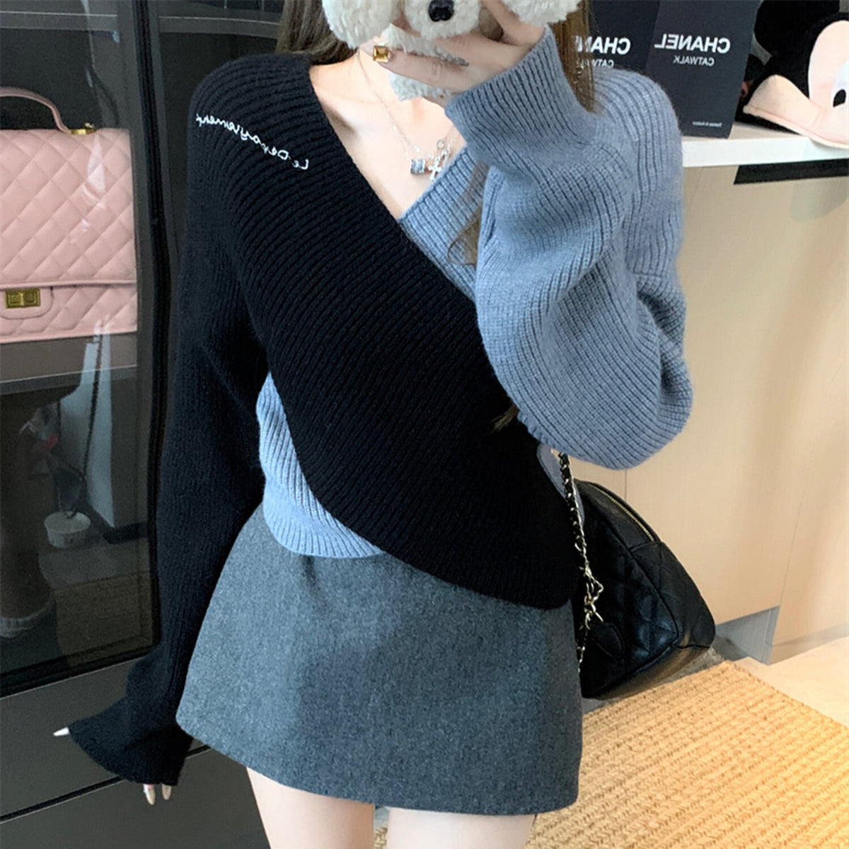 【tops】配色切り替えニットトップス　N2907