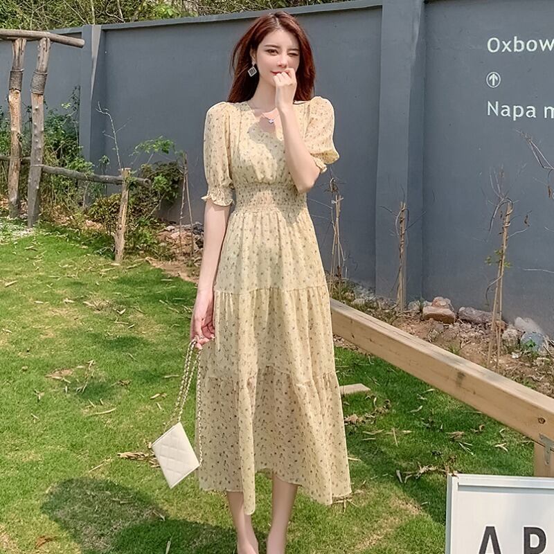 【dress】ファッションend清新！ウィートシフォン森ガール着痩せ花柄ワンピース