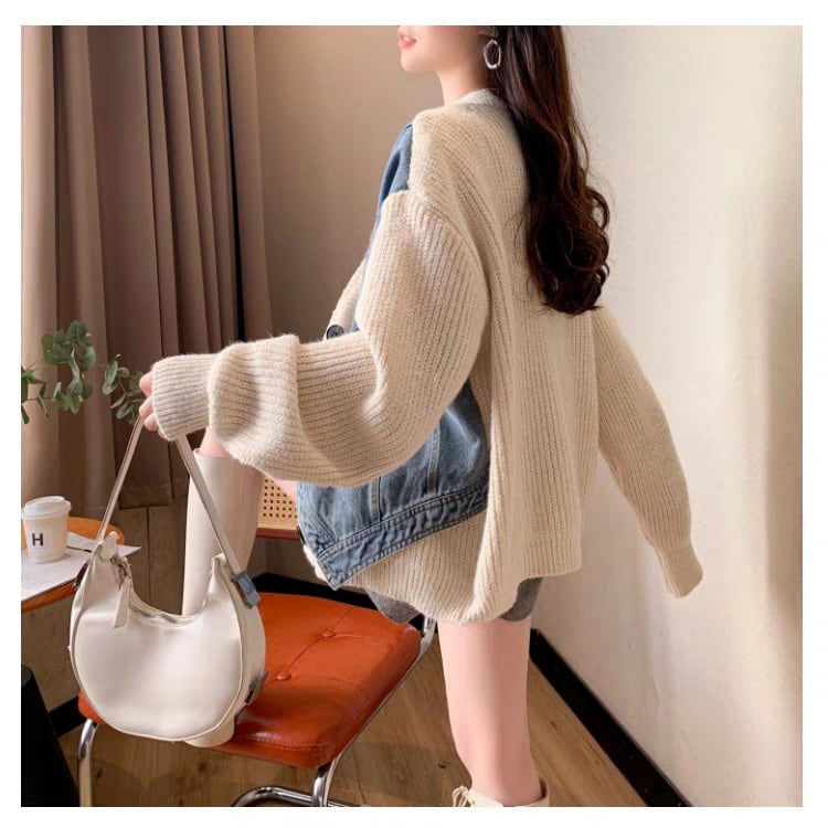 【outer】デニム切り替えニットカーデ　M29328