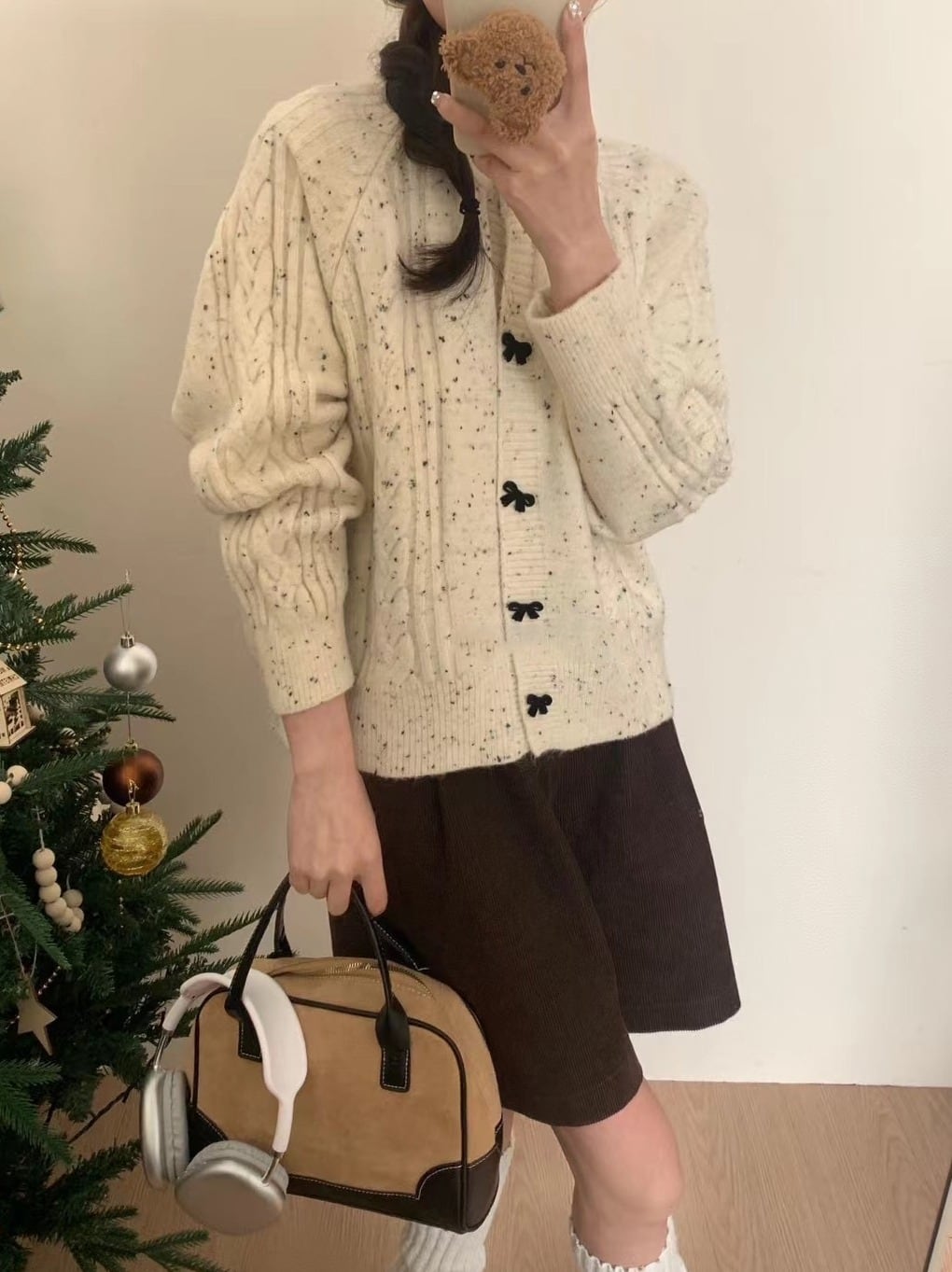 【outer】リボン付きニットカーデ　M25906