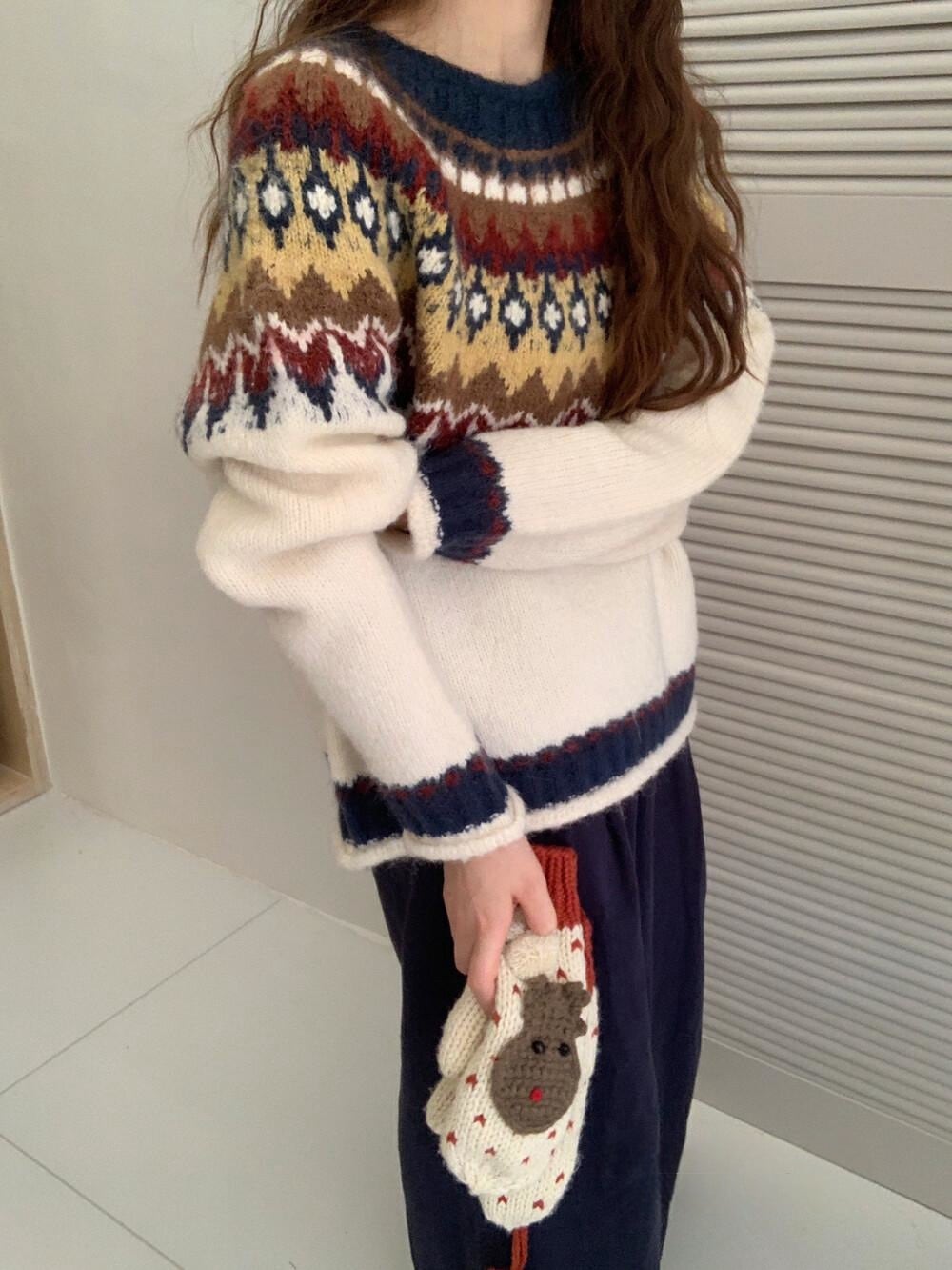 【tops】ジャカードニットセーター　M27108
