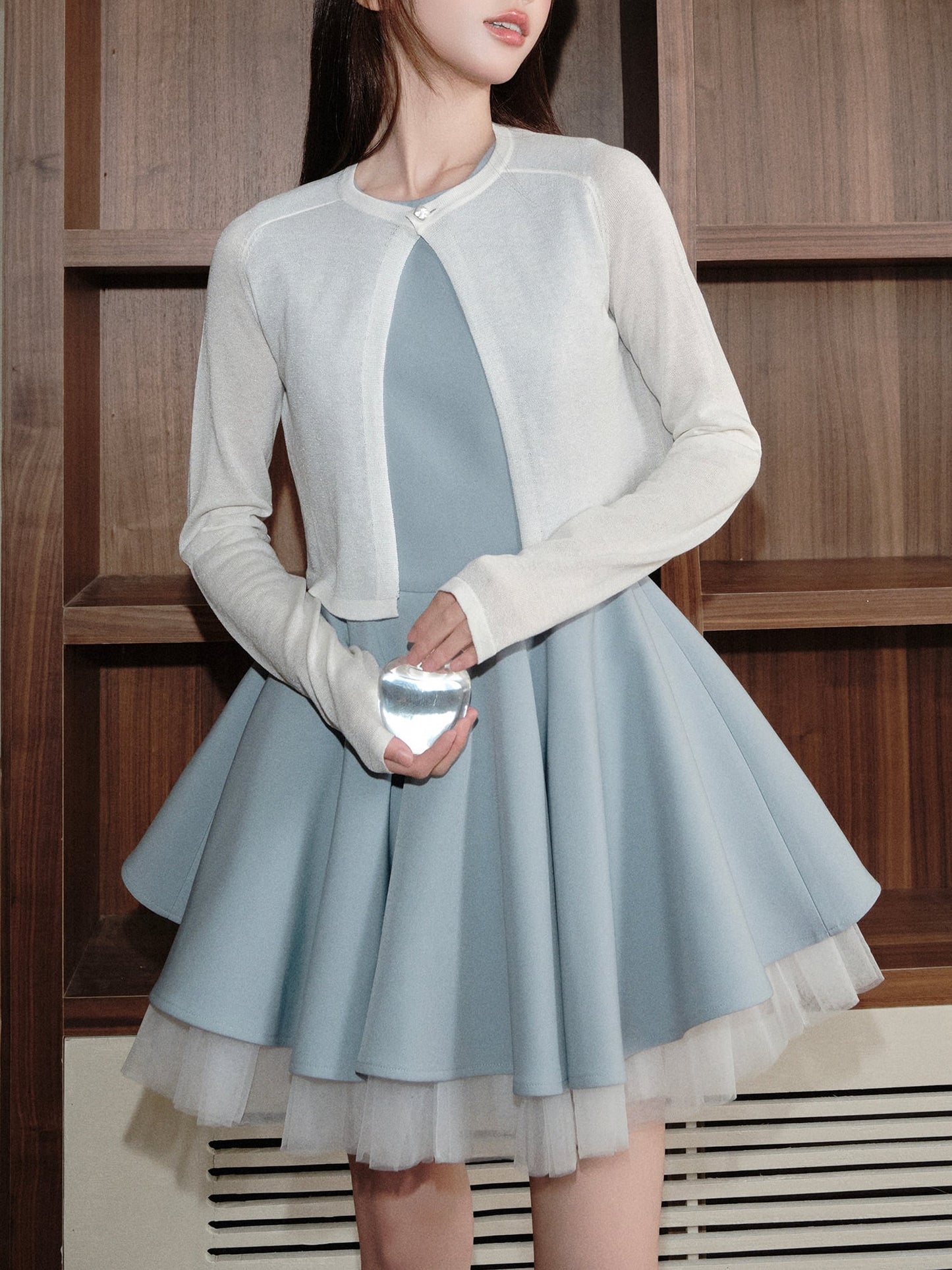 【dress】チュールドッキングノースリーブワンピース　N3093