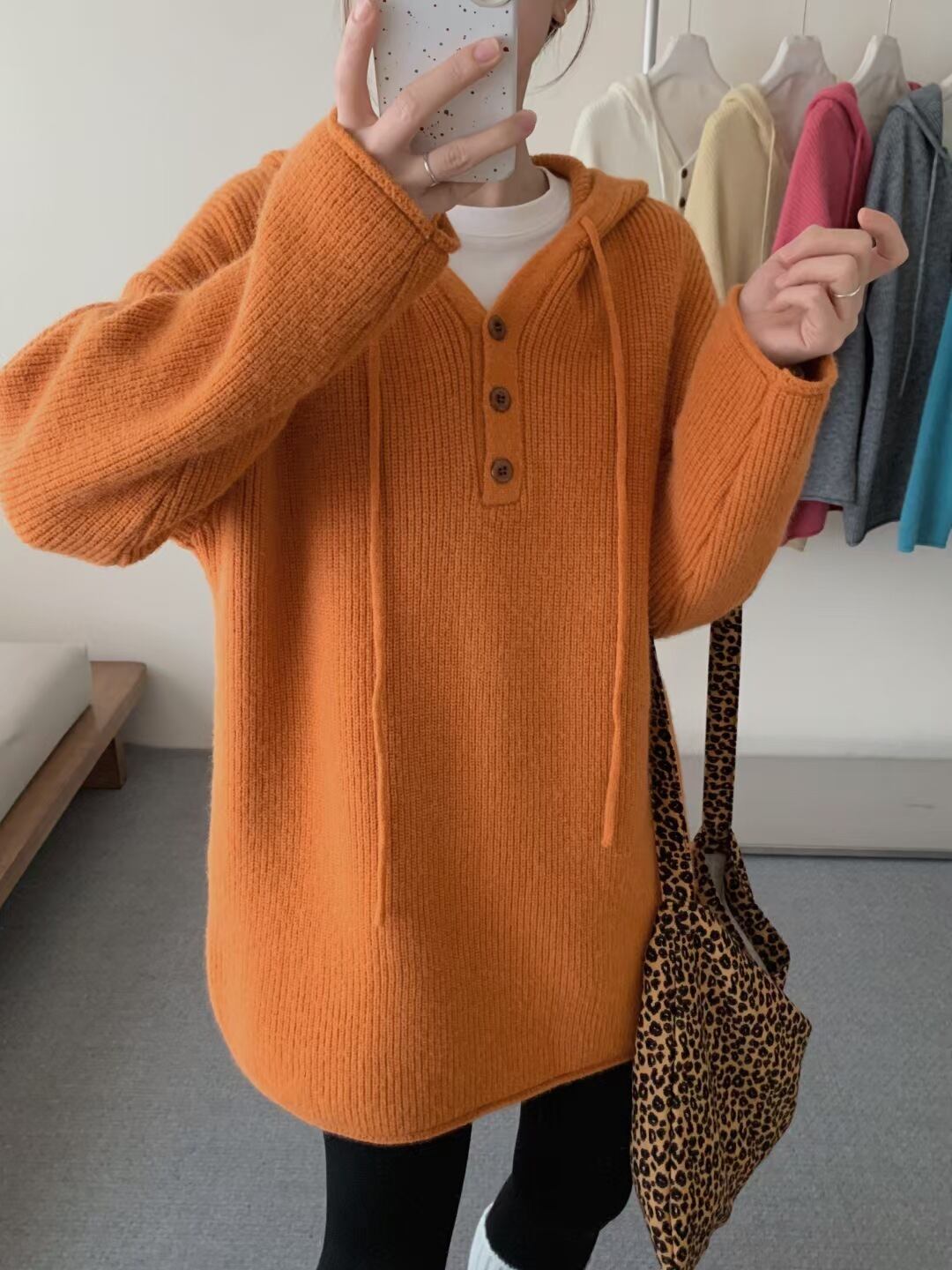 【tops】フード付きニットセーター　M28075