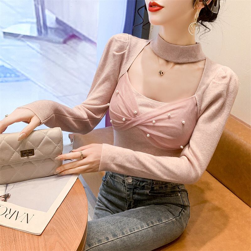 【tops】パールチュールコンビニットトップス　M28267