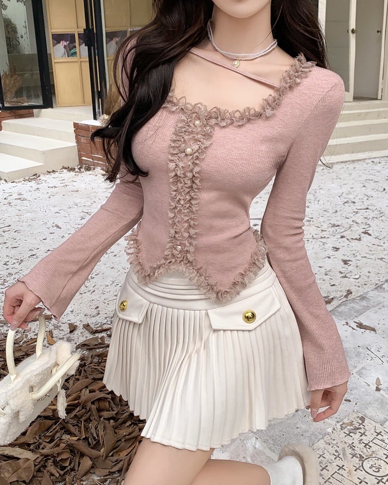 【tops】レース切り替えトップス　M29321