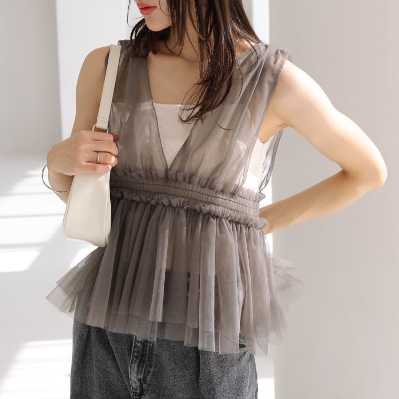 【tops】チュールノースリーブトップス　M29964