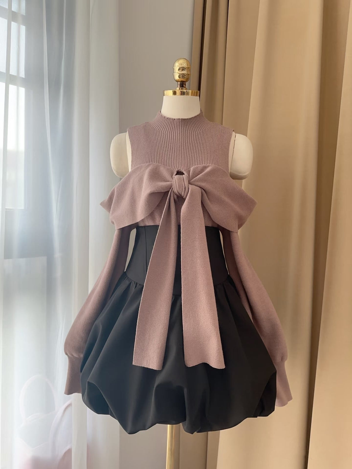 【set】リボンオフショルニットトップス×バルーンスカートセット     N3337