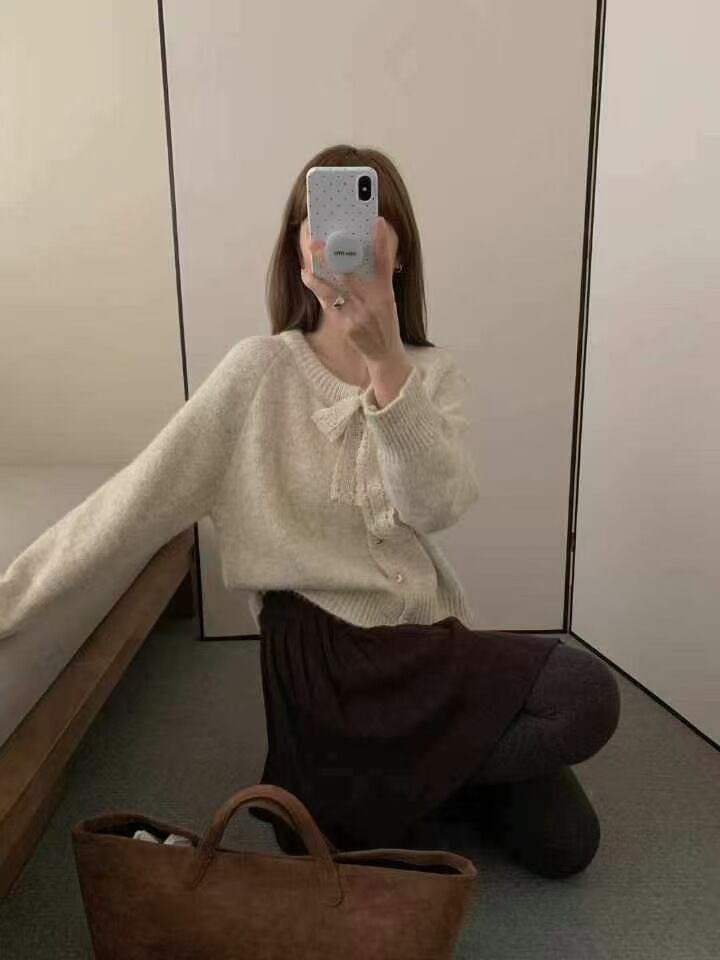【outer】リボン付きニットカーデ　M28821