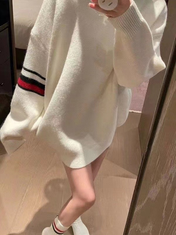 【tops】ラウンドネック長袖ニットセーターF8257