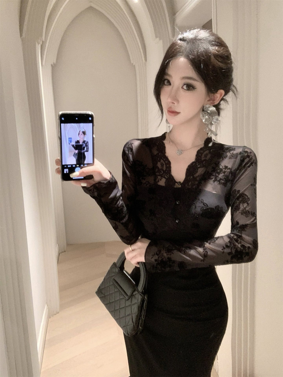 【dress】レース切り替えワンピース　M29431