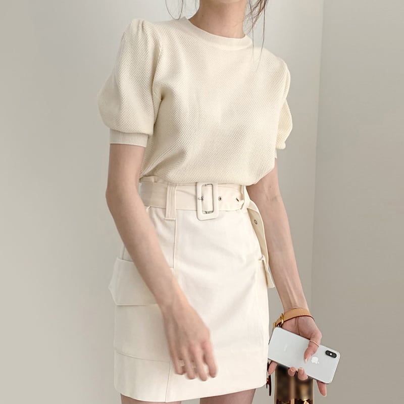 【set】ラウンドネックニット+スカート2点セットF7514