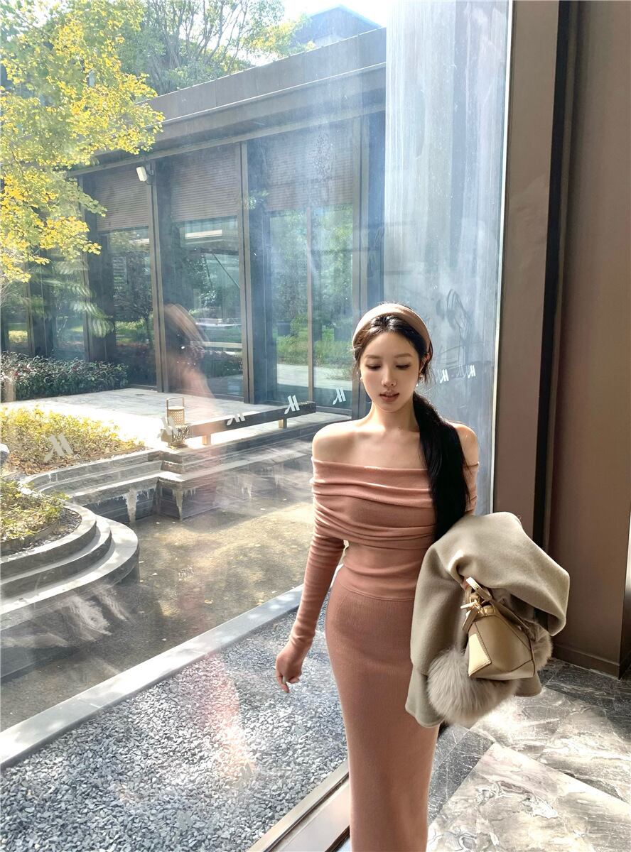 【dress】ボートネックニットワンピース　M27954