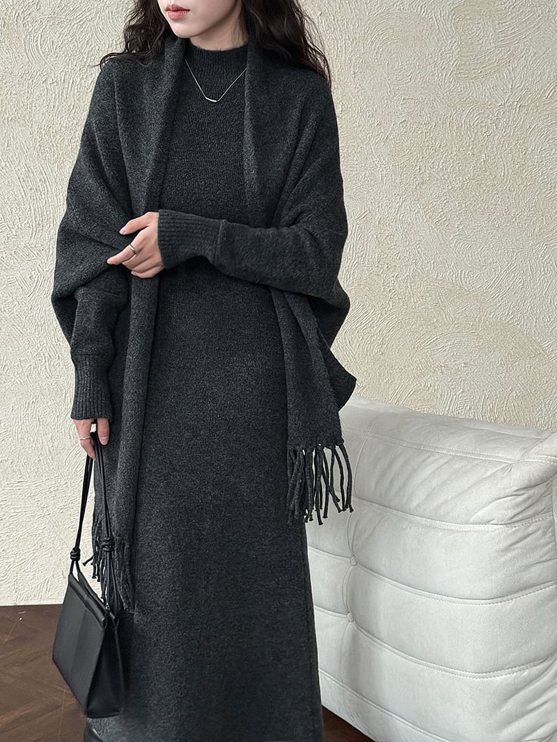 【set】ストール×ノースリーブニットワンピースセット　N3472