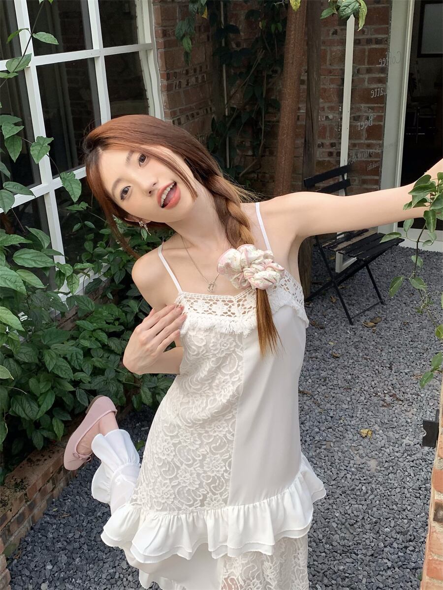 【dress】レースフリル透かし彫りキャミワンピース G21512