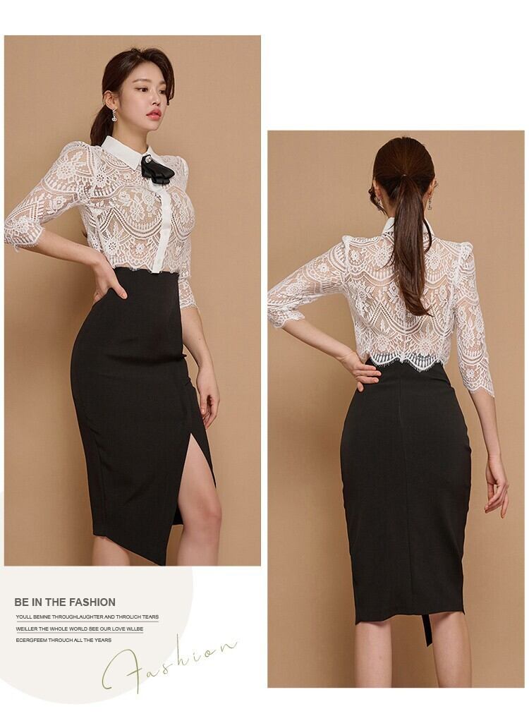 【set】レーストップス+OL通勤スカート２点セットG20629