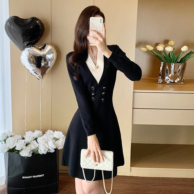【dress】Vネックニットワンピース　M28423