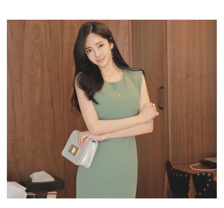 【dress】高級感!気質満点OL通勤レトロ タイト ノースリーブ スリット ワンピース G0893