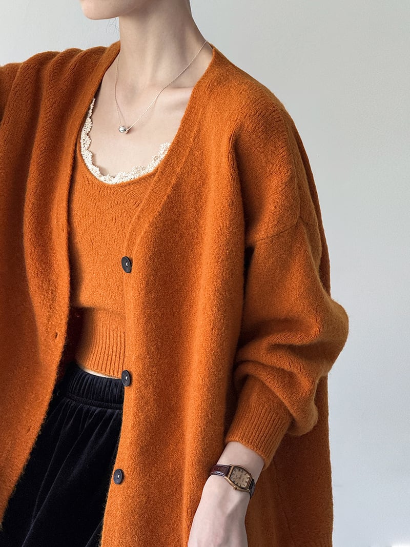 【set】レースドッキングキャミ×ニットカーディガンセット Q6966