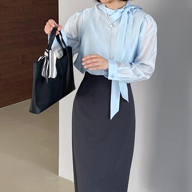 【tops】リボン付きテンセルトップス Q8322