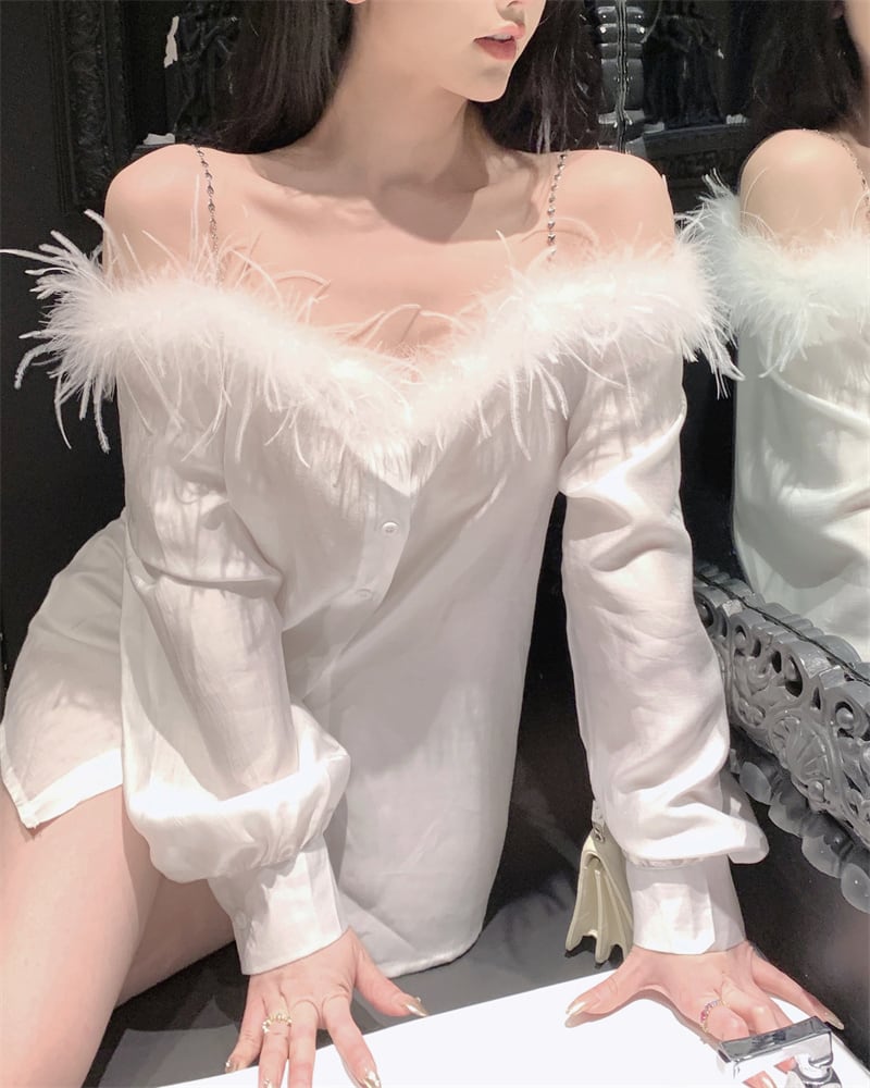 【tops】フェイクファーオフショルダートップス　N2690