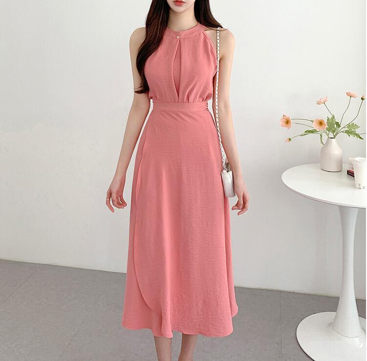 【set】ラウンドネック無地タンクトップ+スカート通勤日常セットアップF5158