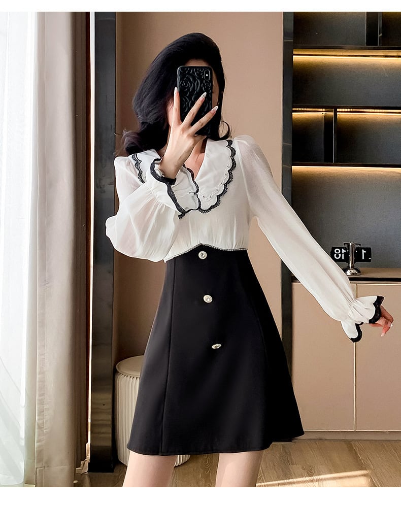 【dress】レース切り替えワンピース　M27427