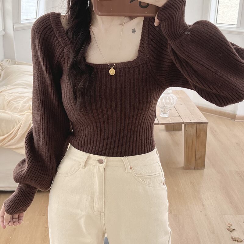 【tops】パフスリーブニットトップス　M18836