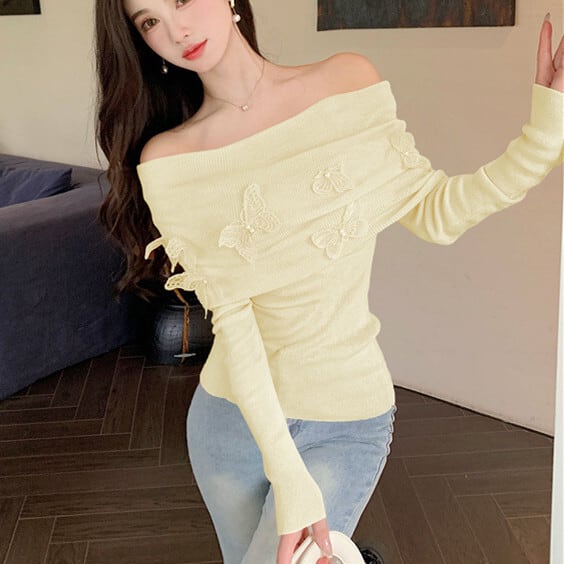 【tops】ボートネックニットトップス　M26140