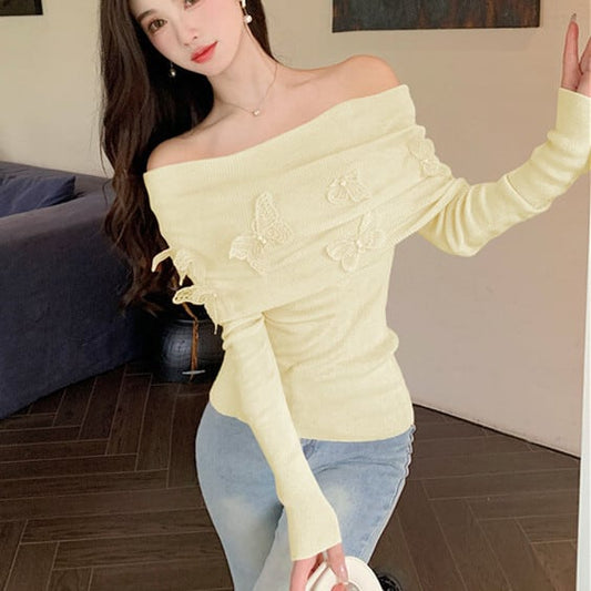 【tops】ボートネックニットトップス　M26140