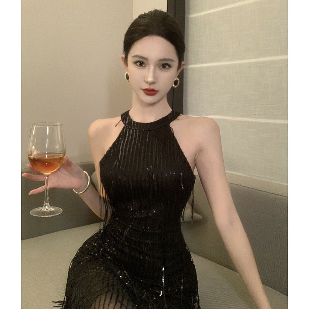 【dress】フリンジノースリーブワンピースG20388