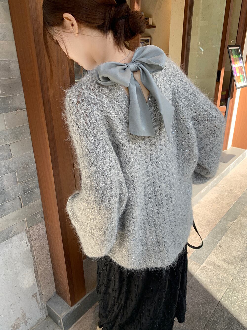 【tops】リボン付きニットセーター　M27460
