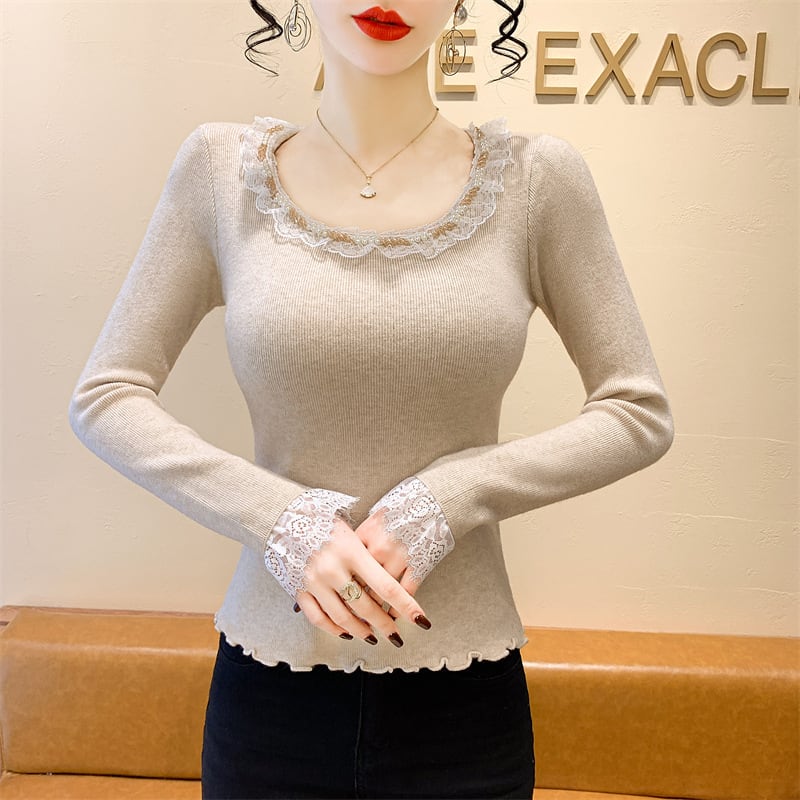 【tops】レース切り替えニットトップス　M28837