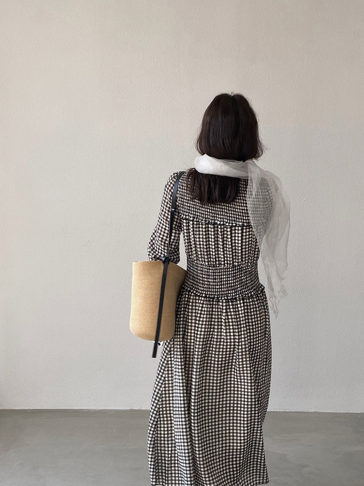 【dress】チェック柄ロングワンピース Q8249