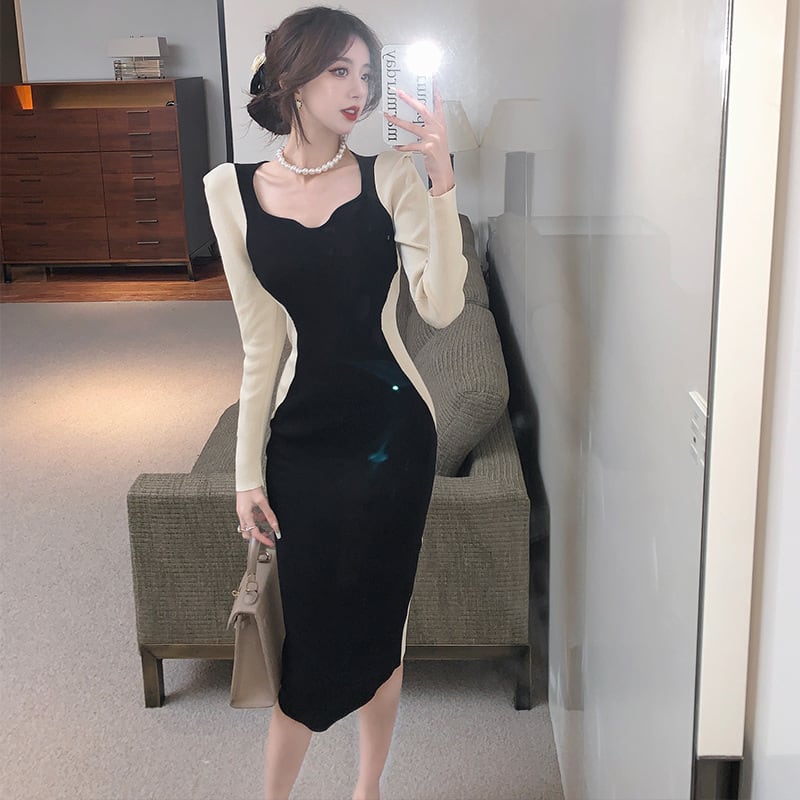 【dress】配色切り替えニットワンピース　M27808
