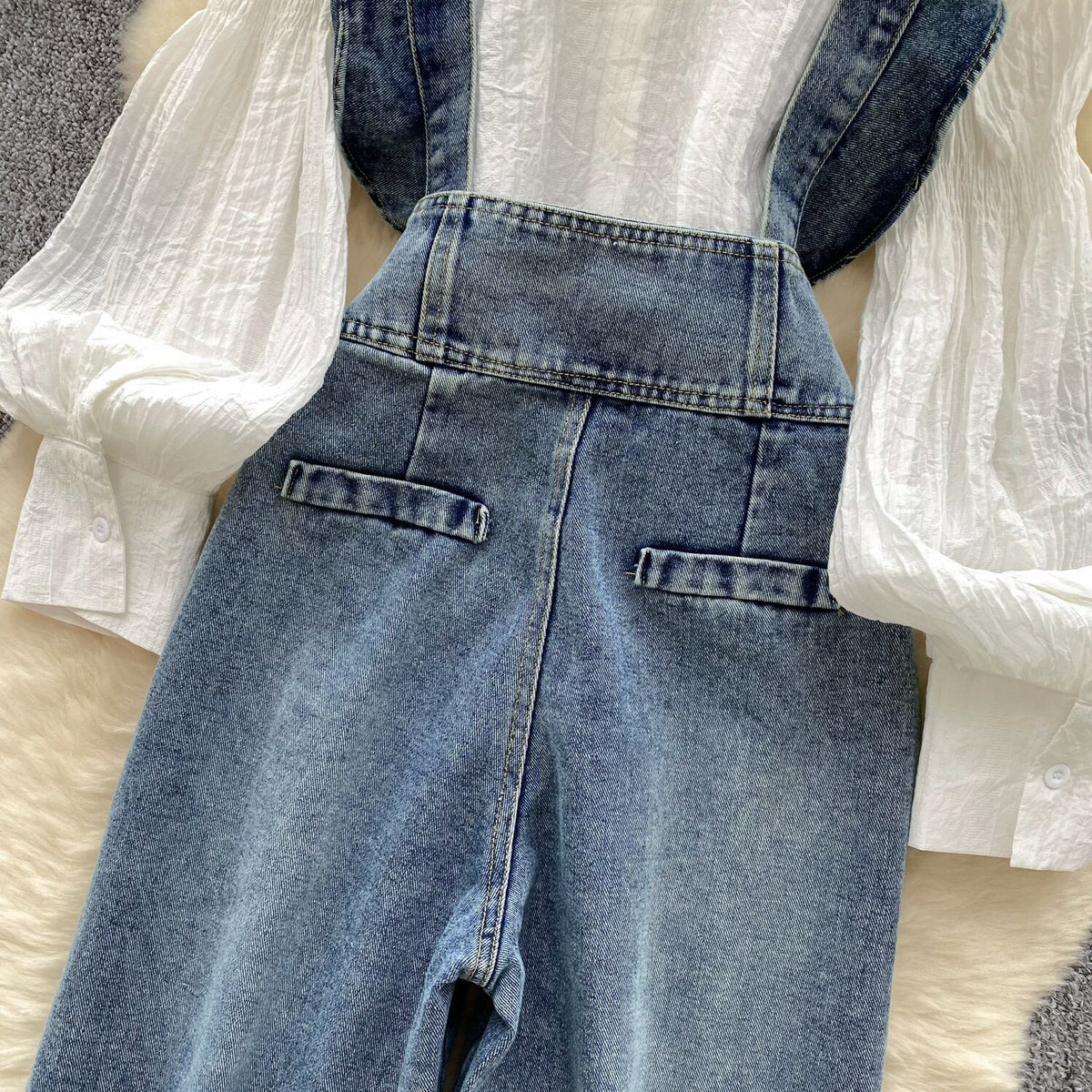 【set】シャツトップス×サロペットデニムパンツセット　M29710