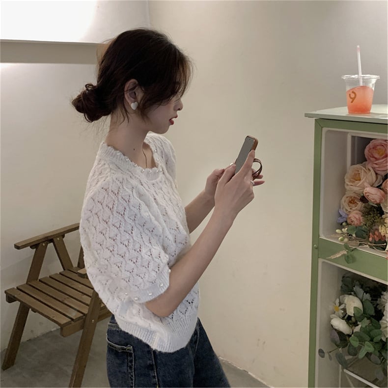 【tops】ビーズニットTシャツG20679