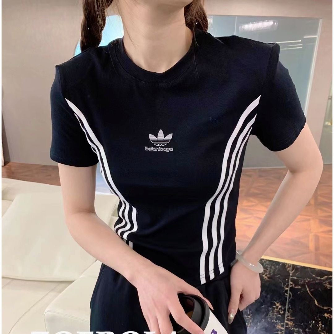 【tops】ラウンドネック半袖着やせTシャツF7809