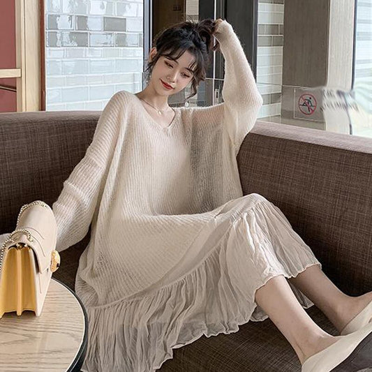 【set】好感度UP!気質満点スウィート薄手セーター+キャミワンピース２点セット G1549