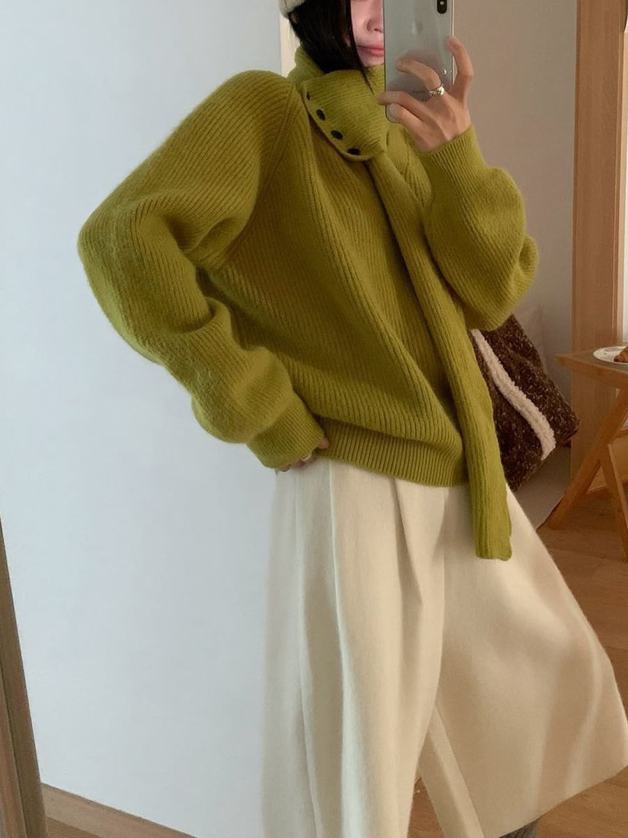 【tops】マフラー付きニットトップス Q7768