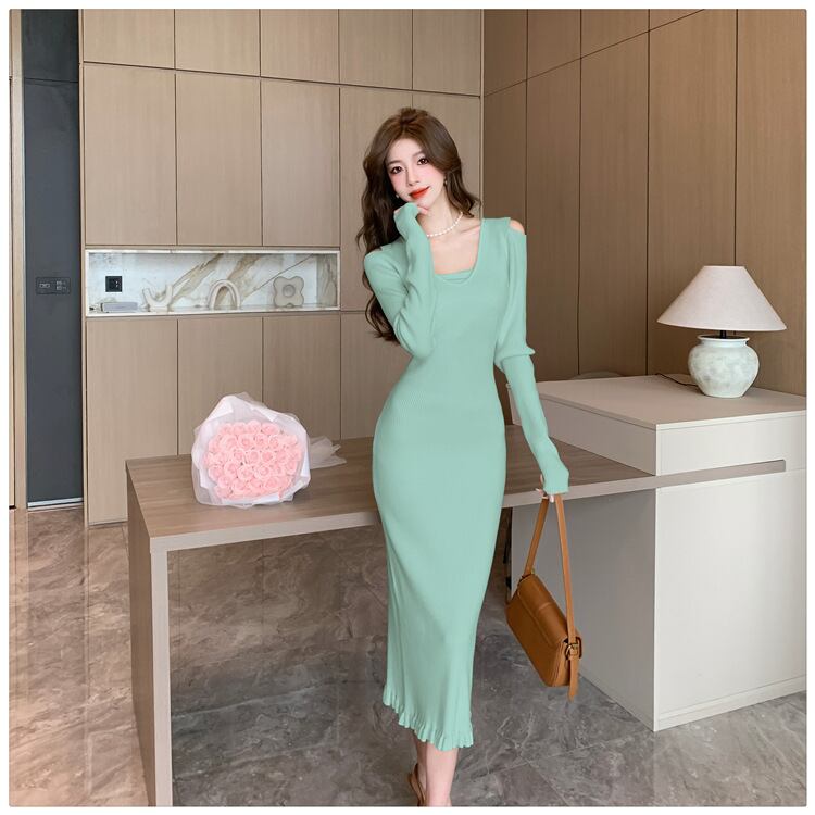 【dress】オフショルダーニットワンピース　M18813
