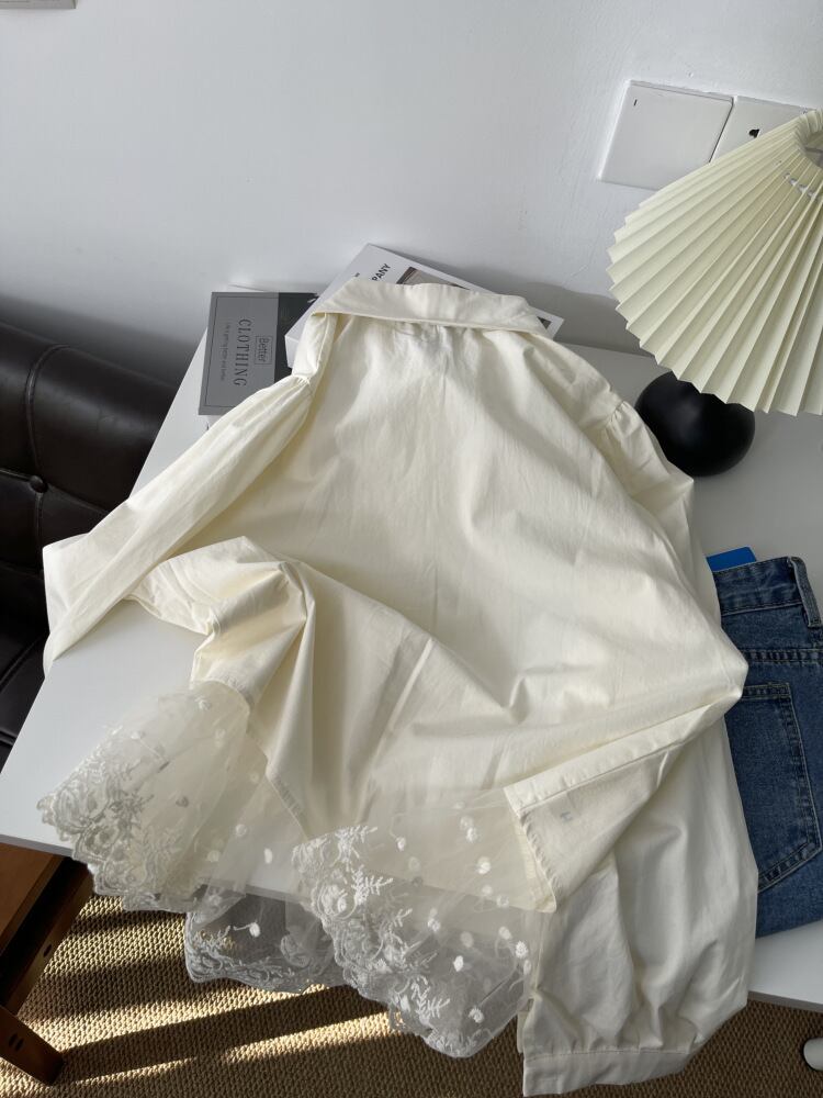 【tops】レース切り替えシャツブラウス　M29700