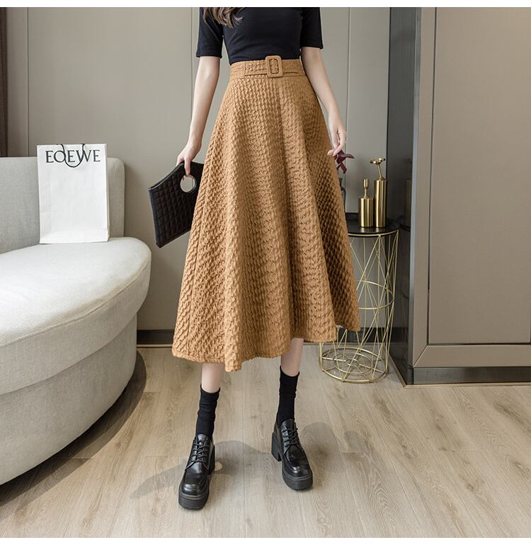 【bottoms】上品な質感!気質満点レトロINS風Aラインハイウエスト着痩せスカート G2935