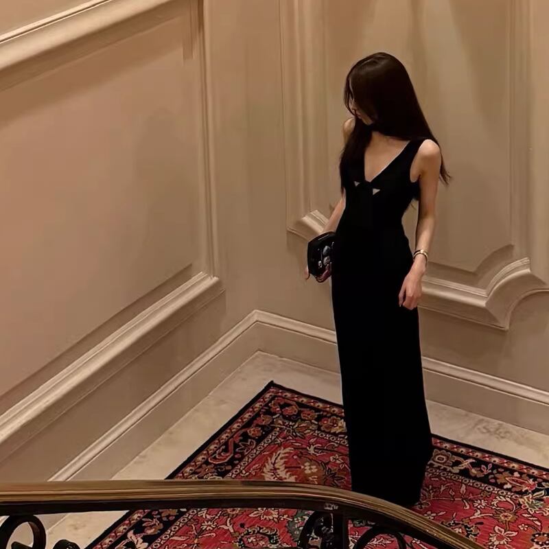 【dress】スカーフ付きノースリーブリボンロングワンピース Q7817