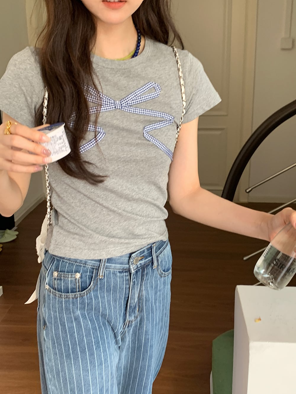 【tops】リボン付きTシャツ　M24988